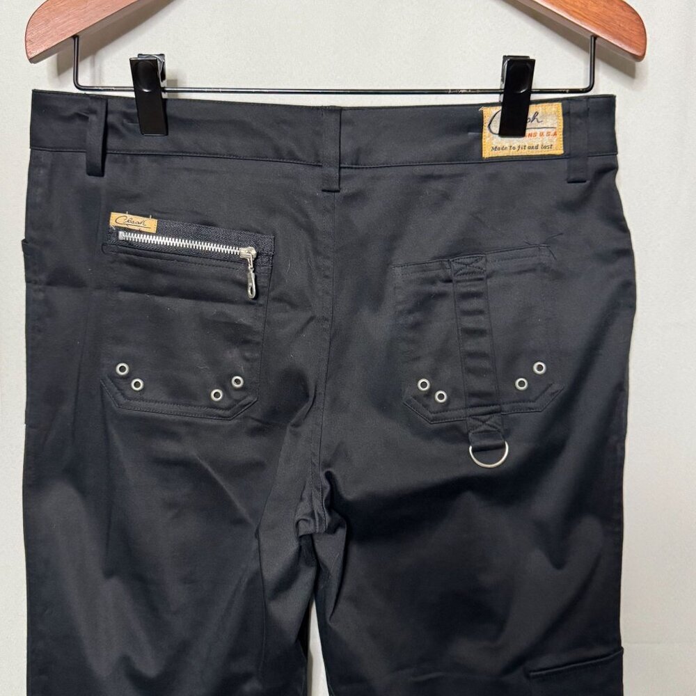 Y2K Clash Black Mid Rise Cargo Silver Zipper Hardware Flare Leg Pants Size 10 - Picture 10 of 17